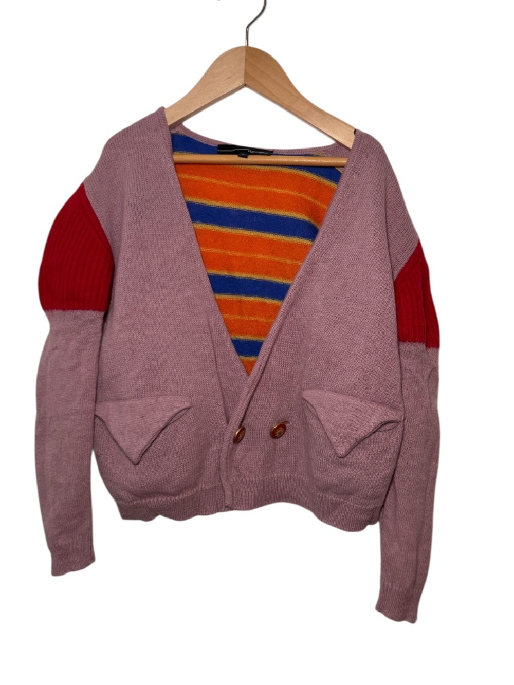 LIGNE NOIR purple & red soft knit unique color block cardigan - size 4